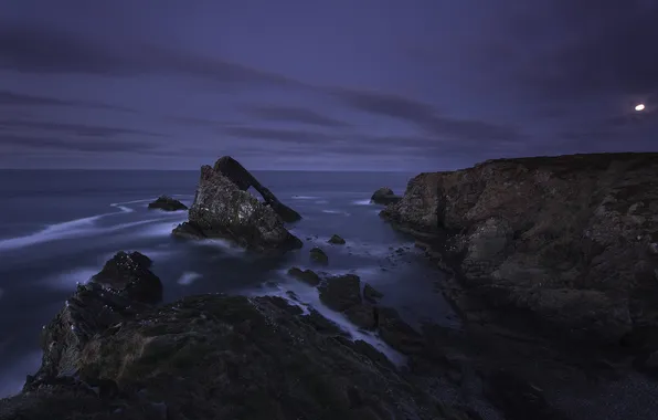 Picture sea, night, rocks, Scotland, the full moon