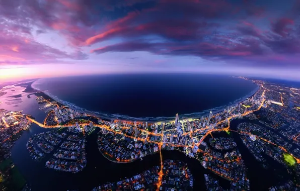 Picture sea, the sky, clouds, the city, lights, the ocean, coast, Australia