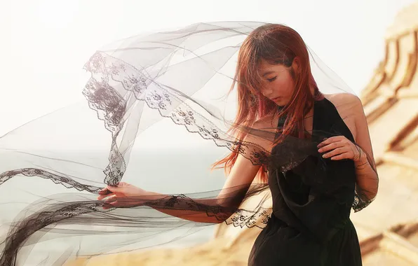 Summer, girl, face, background, hair, fabric