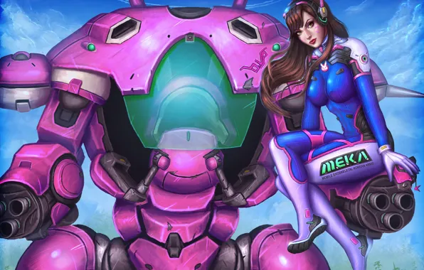 Picture girl, robot, art, tank, overwatch, D.Va, Hana Song