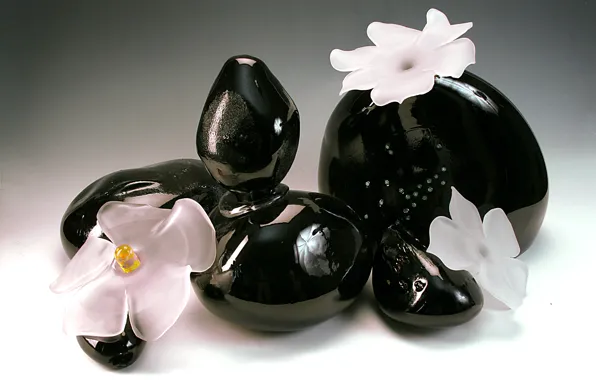 Glass, flowers, crystal, black stones, Gus ' -Khrustal'nyy, decorative composed