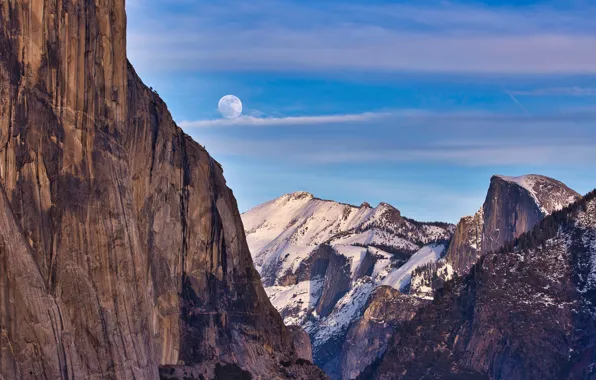 Forest, the sky, the sun, clouds, snow, trees, mountains, stones
