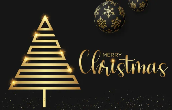 Stars, balls, snowflakes, lights, lights, the dark background, holiday, the inscription