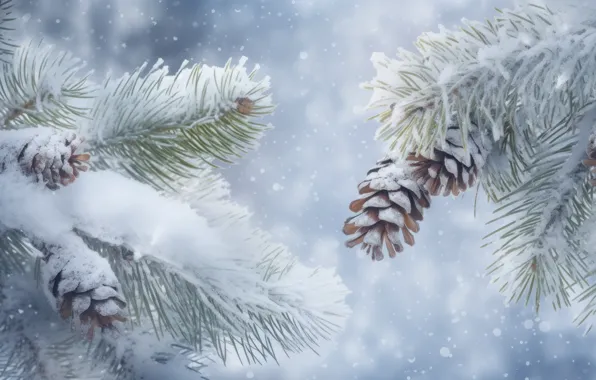 Winter, frost, snow, branches, nature, Christmas, New year, haze