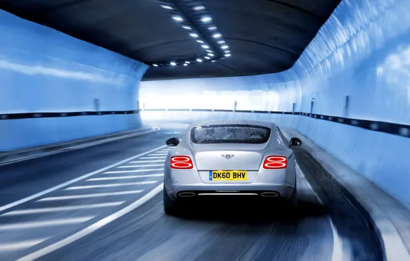 Auto, Bentley, Continental, Road, Grey, The tunnel, In Motion, Russ