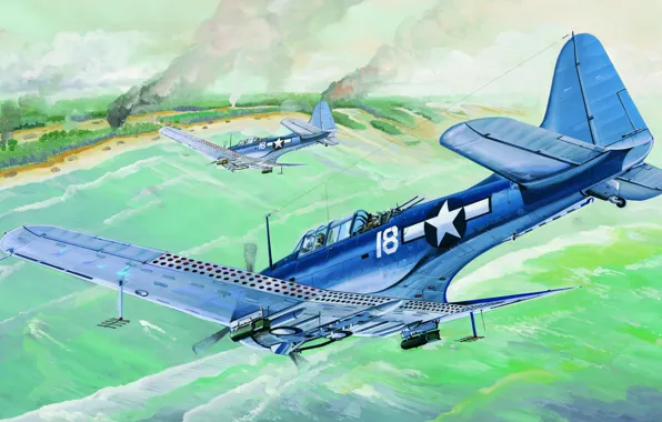 Wallpaper bomber, war, art, airplane, painting, ww2, Douglas SBD ...