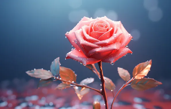 Picture flowers, holiday, roses, blue background, AI art, universal holiday background, neural network