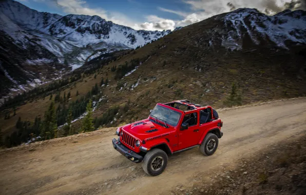 Mountains, red, speed, primer, 2018, Jeep, Wrangler Rubicon