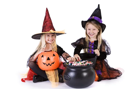 Picture children, holiday, candy, costume, pumpkin, Halloween, children's, witch