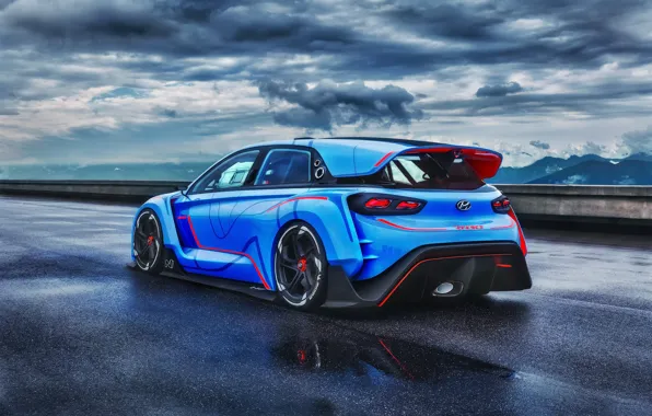 Concept, the sky, clouds, Hyundai, track, rear view, RN30