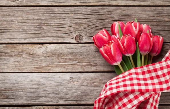 Flowers, bouquet, tulips, red, red, wood, flowers, romantic