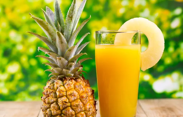 Pineapple, a slice of pineapple, pineapple juice