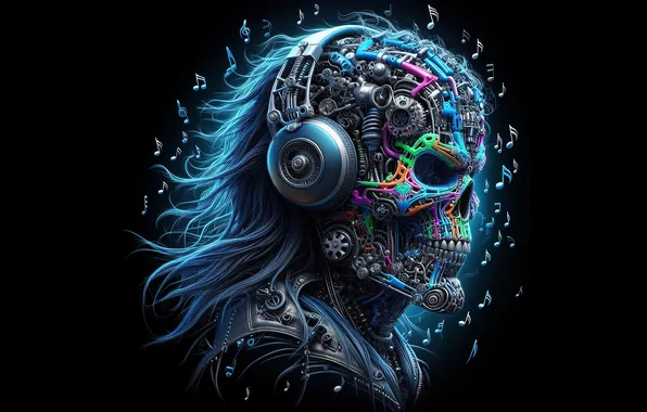 SKULL, MUSIC, HEADPHONES, NOTES