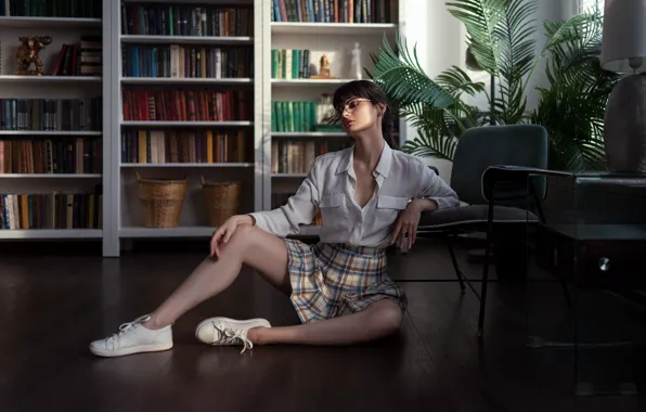 Picture books, sneakers, skirt, figure, brunette, topic, legs, waist