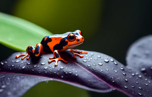 Drops, sheet, Rosa, plant, frog, water drops