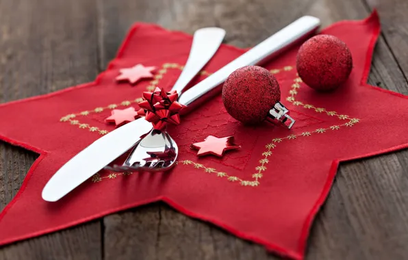 Picture red, background, holiday, Wallpaper, toys, new year, ball, knife
