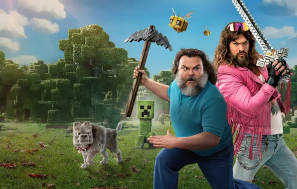 Wolf, Jack Black, Jack Black, Steve, Jason Momoa, Jason Momoa, bearded men, A Minecraft Movie