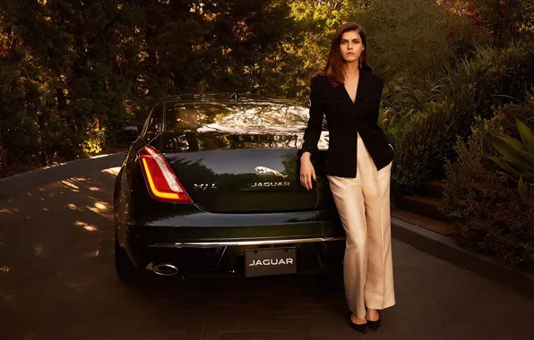 Auto, look, girl, pose, photo, Jaguar, Alexandra Daddario