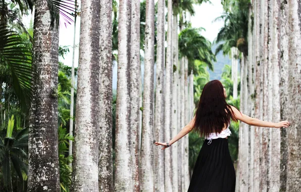 Girl, palm trees, hair, alley