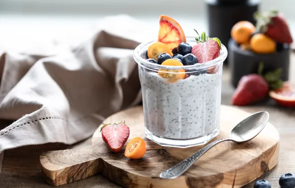 Berries, Breakfast, jar, yogurt, Chia, Karina Klachuk
