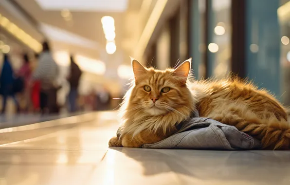 Cat, cat, look, lights, pose, glare, people, tile