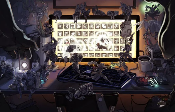 Computer, room, League of legends, katarina, ahri, sona, baraum, lisin