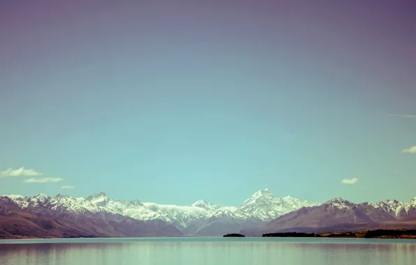Picture the sky, clouds, mountains, lake