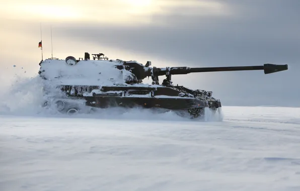 Picture Winter, Germany, Snow, Winter, SAU, Panzer howitzer 2000, Side, Self-propelled howitzer