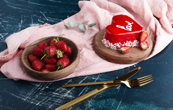 Love, berries, sprig, holiday, red, heart, towel, strawberry