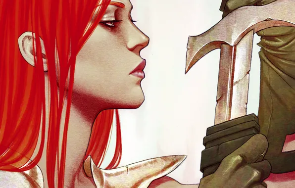 Picture face, sword, warrior, Red Sonja, Red Sonja