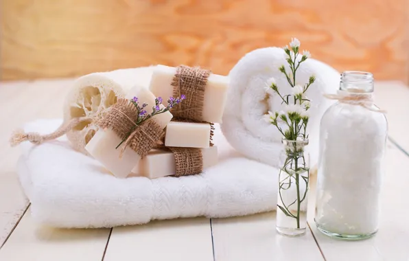 Picture flowers, soap, towel, Spa