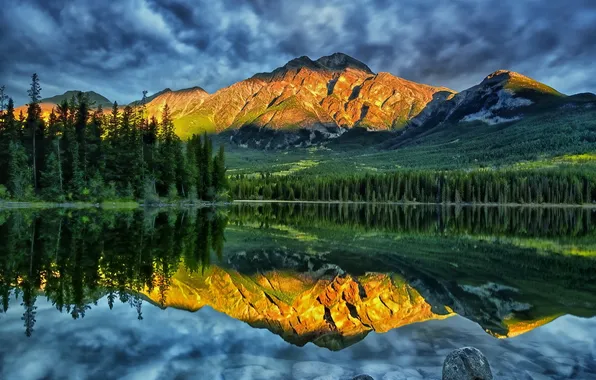 Mountains, lake, Jasper, Alberta, Canada