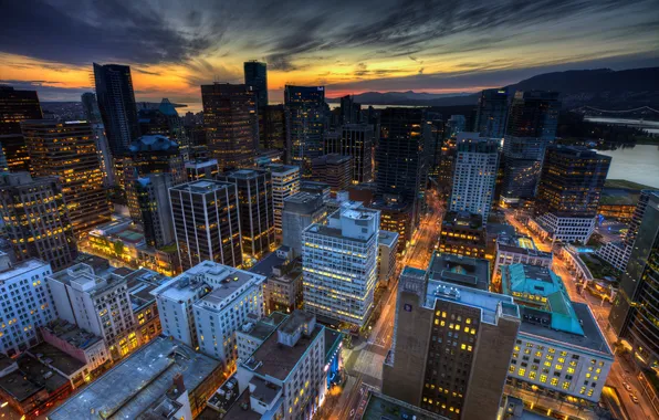 The sky, sunset, the city, lights, HDR, home, excerpt, Canada
