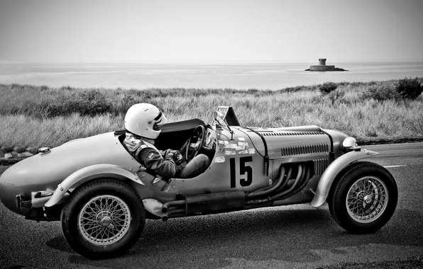 Road, car, machine, auto, retro, white, black, the car