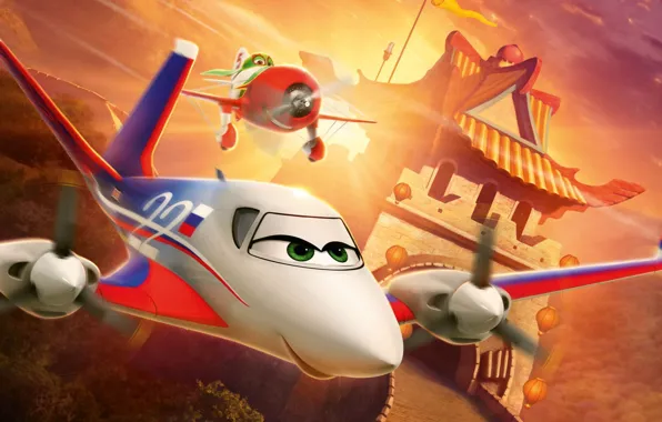 Picture China, animation, Disney, green eyes, rally, trees, aircraft, International
