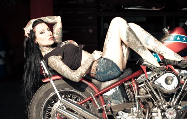 Picture girl, tattoo, motorcycle