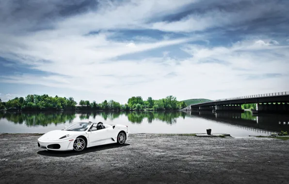 Bridge, River, Ferrari, White, F430, Ferrari, Landscape, White
