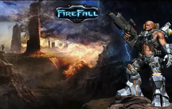 Fire, battlefield, flame, girl, gun, rock, game, robot