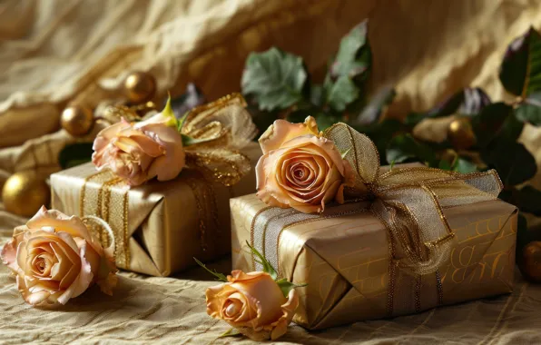 Flowers, holiday, gift, roses, candle, bouquet, candles, bow