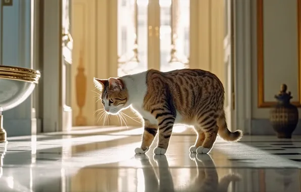 Cat, cat, look, light, pose, reflection, room, window