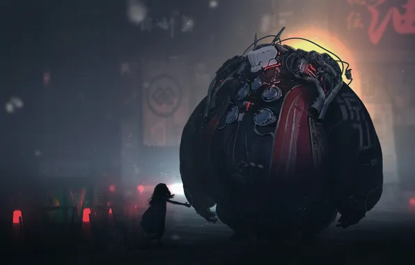 Machine, robot, twilight, character, child