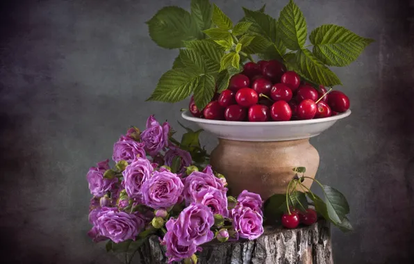 Wallpaper berries, cherry, roses