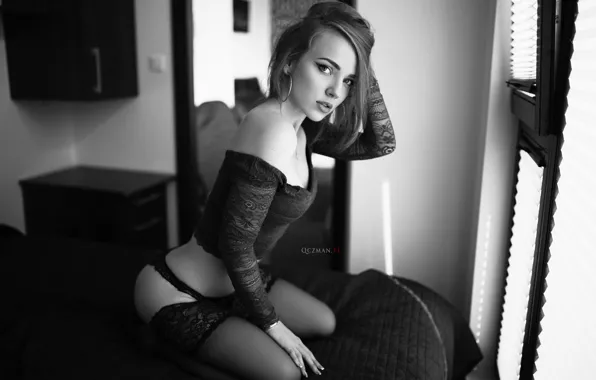 Look, sexy, pose, model, panties, interior, stockings, makeup