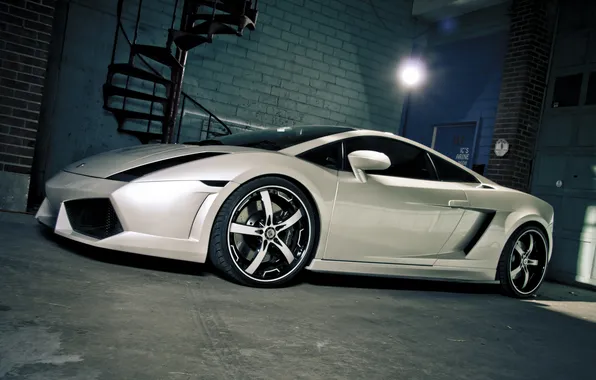 White, tuning, Lamborghini, supercar, white, Gallardo, side