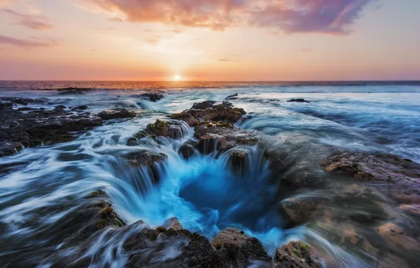 Picture stones, the ocean, the evening, Hawaii, USA, threads, Kailua-Kona