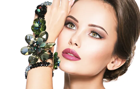 Picture look, girl, hand, makeup, beads, decoration, jewelry
