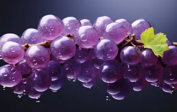 Drops, the dark background, lilac, pink, leaf, grapes, bunch of grapes, AI art