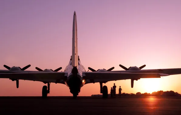 Picture sunset, the plane, the airfield