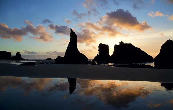 Sea, landscape, sunset, rocks