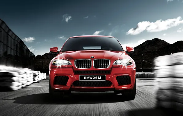 Picture night, red, bmw, speed, jeep, bmw x6